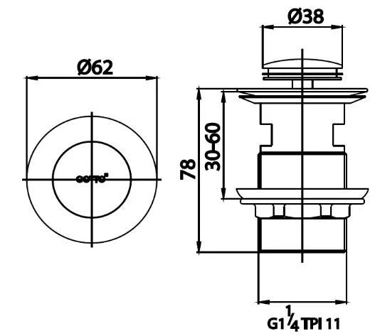 Bản vẽ Rốn Chậu lavabo nhấn COTTO CT6702(HM)