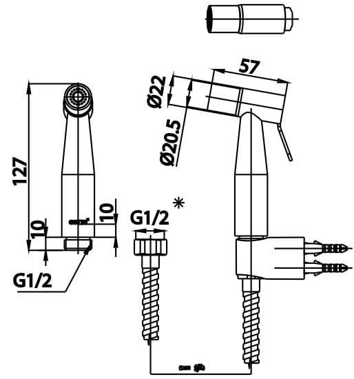 Bản vẽ Vòi xịt vệ sinh COTTO CT9902#BL(HM)