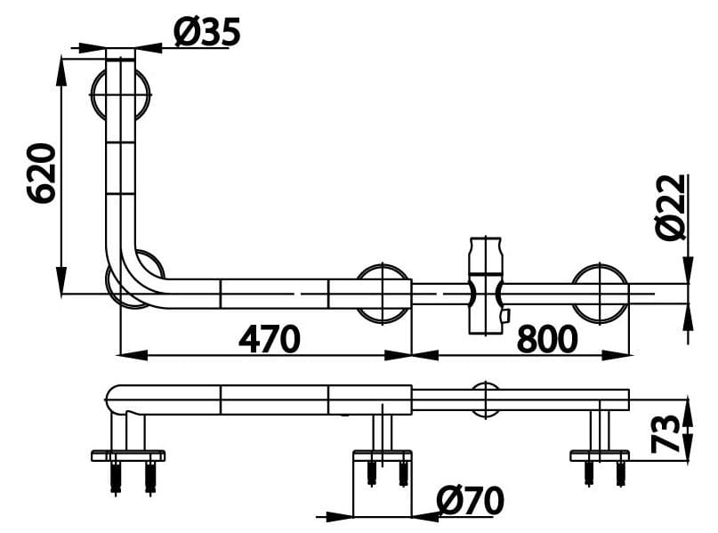 Bản vẽ kỹ thuật Thanh vịn nhà vệ sinh COTTO CT0166