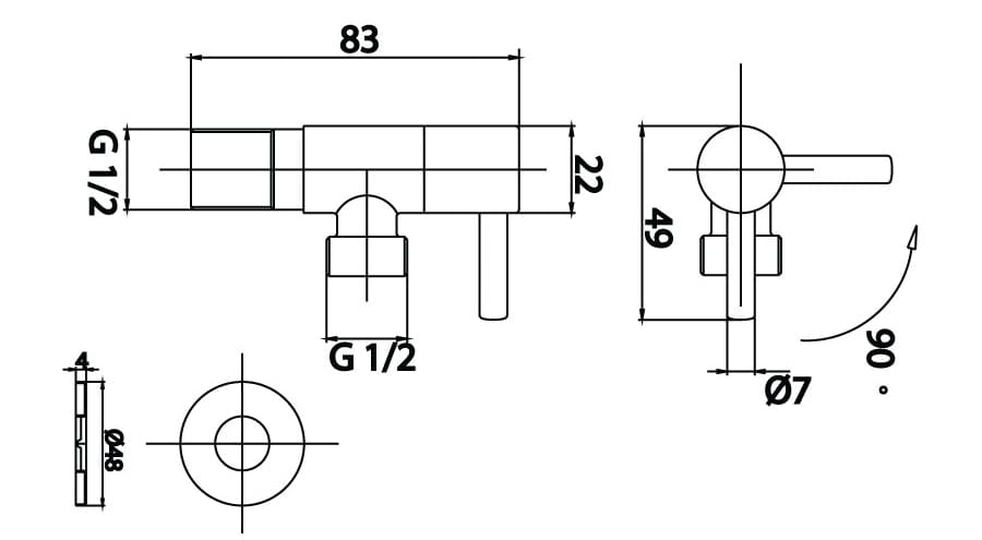 Bản vẽ Van Khóa Nước Âm Tường COTTO CT1701(HM)