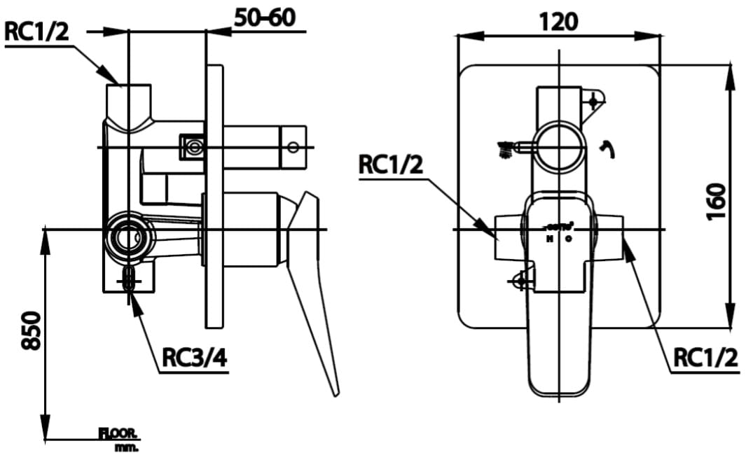 van điều chỉnh sen tắm âm tường COTTO CT2304A