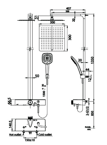 Bản vẽ Sen tắm cây nóng lạnh COTTO CT2307W