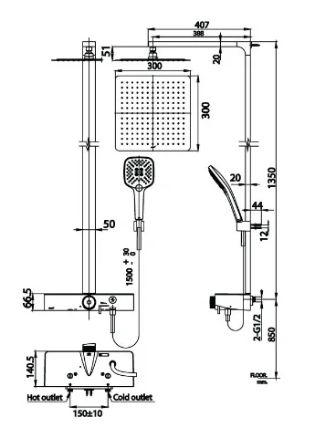 Bản vẽ Sen tắm cây nóng lạnh COTTO CT2307W