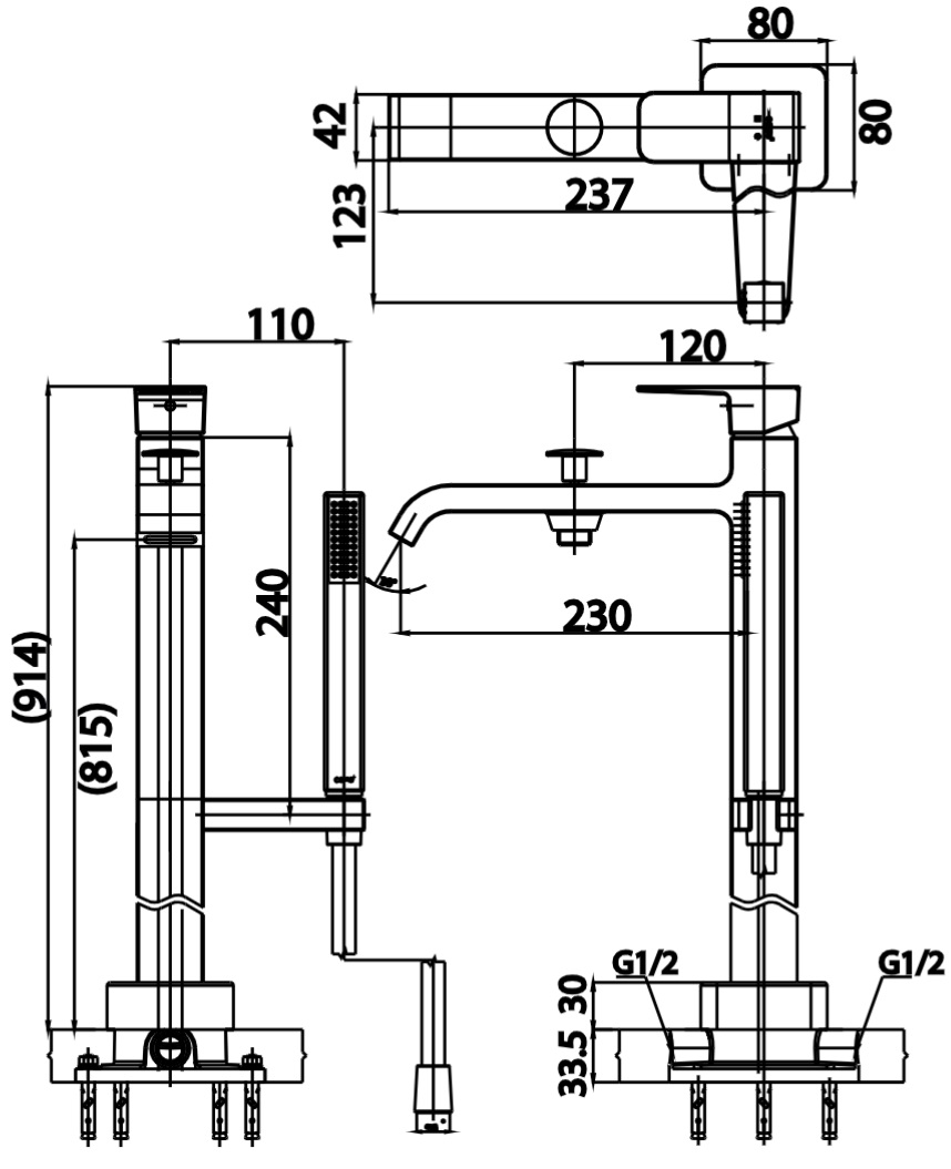 Bản vẽ Vòi sen bồn tắm đặt sàn COTTO CT329AXZ44
