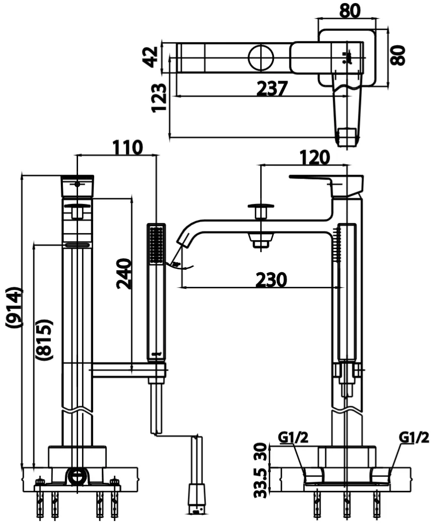 Bản vẽ Vòi sen bồn tắm đặt sàn COTTO CT329AXZ44