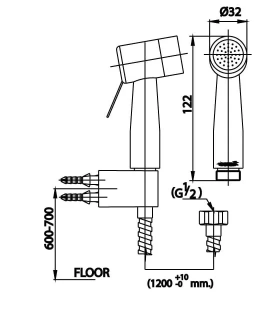 Bản vẽ Vòi xịt vệ sinh COTTO CT9901#SA(HM)