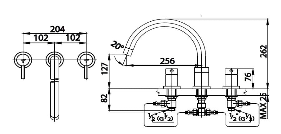 Bản vẽ Vòi xả bồn tắm gắn bồn COTTO CT2082