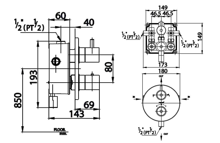 Bản vẽ Van điều chỉnh sen tắm âm tường COTTO CT2084