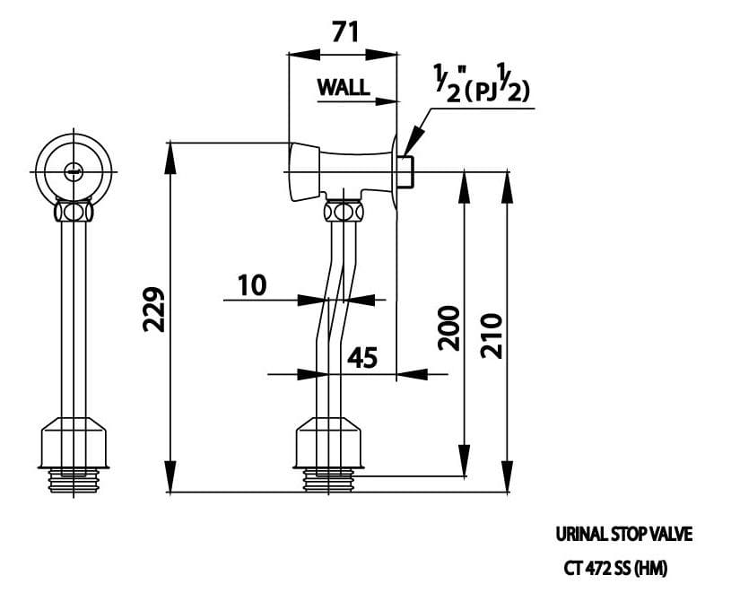 Bản vẽ Van xả nhấn bồn tiểu COTTO CT472SS(HM)