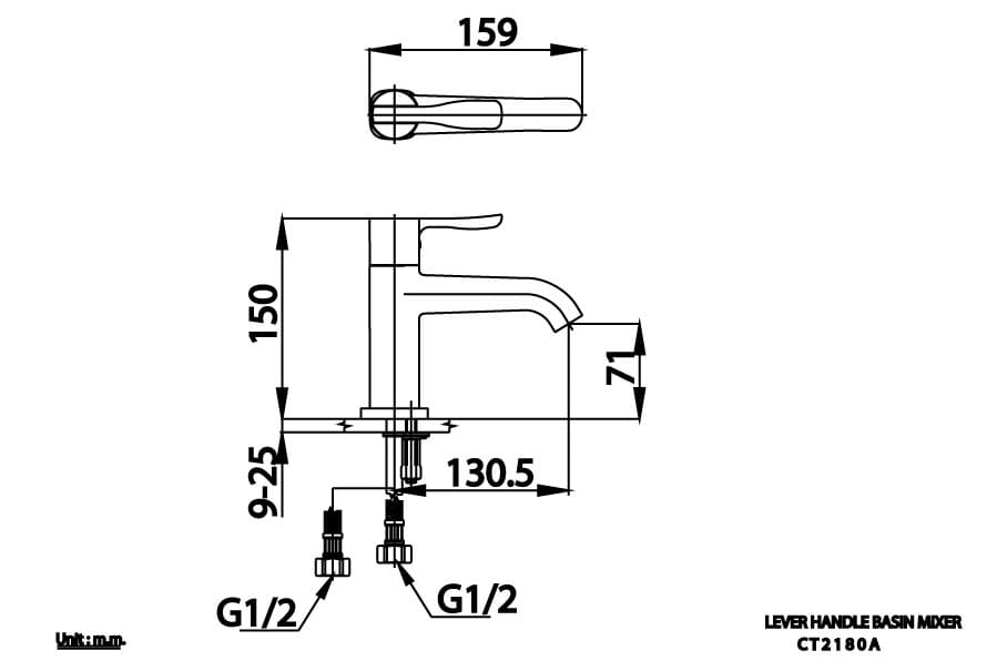 Bản vẽ Vòi rửa mặt lavabo nóng lạnh COTTO CT2180A
