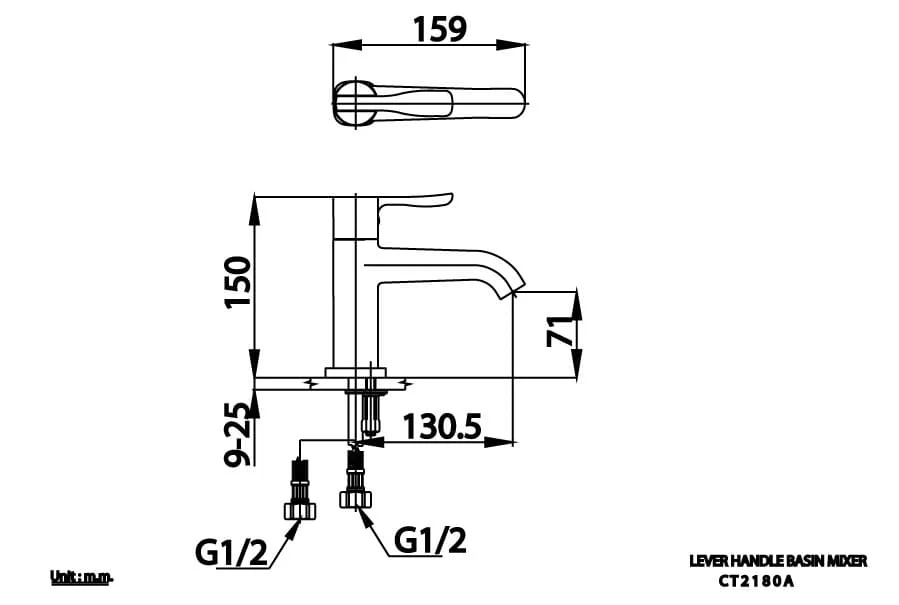 Bản vẽ Vòi rửa mặt lavabo nóng lạnh COTTO CT2180A
