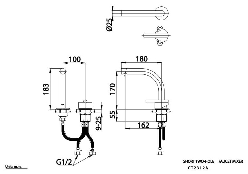 Bản vẽ kỹ thuật Vòi rửa mặt lavabo nóng lạnh COTTO CT2312A
