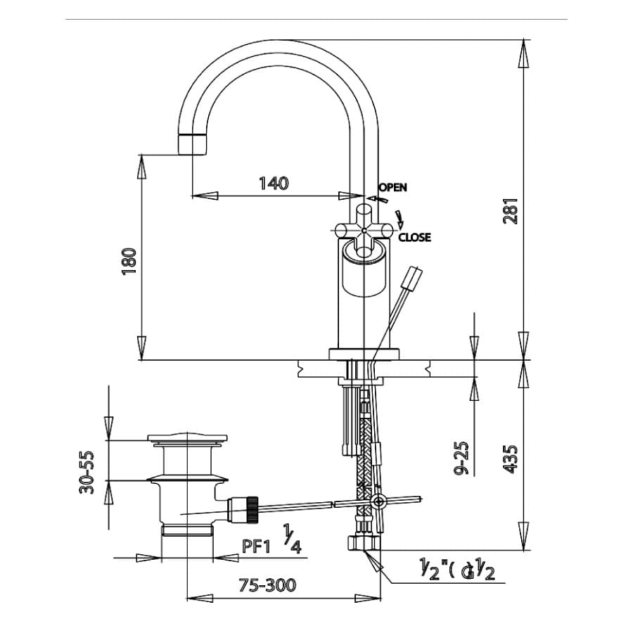 Bản vẽ Vòi rửa mặt lavabo nóng lạnh COTTO CT239C16