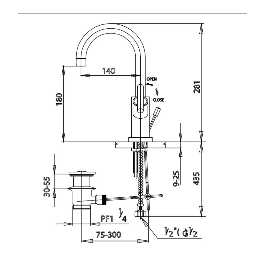 Bản vẽ Vòi rửa mặt lavabo nóng lạnh COTTO CT239C20