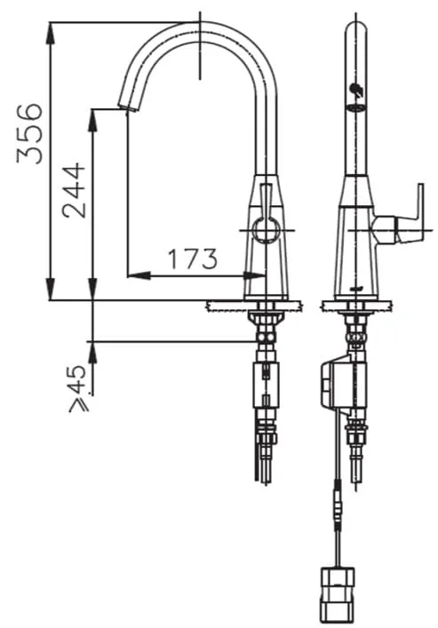 Bản vẽ Vòi rửa bát lạnh tự động dùng pin COTTO CT4911A(DC)