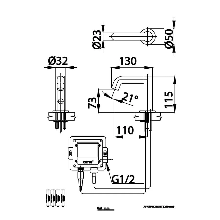 Bản vẽ Vòi Rửa Mặt Lavabo Cảm Ứng Lạnh Dùng Pin Cotto CT4923DC