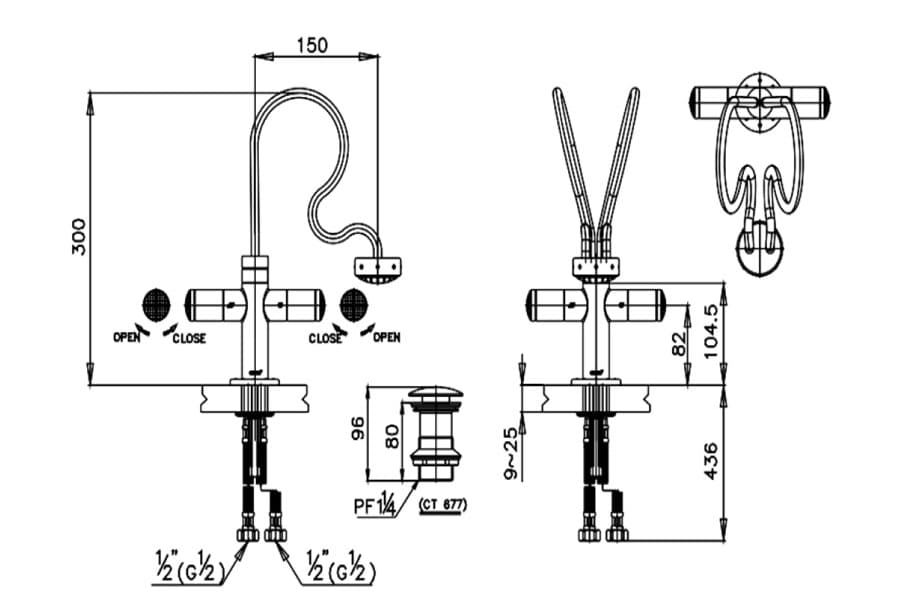 Bản vẽ Vòi rửa mặt lavabo nóng lạnh COTTO CT2026C25ST#CUO