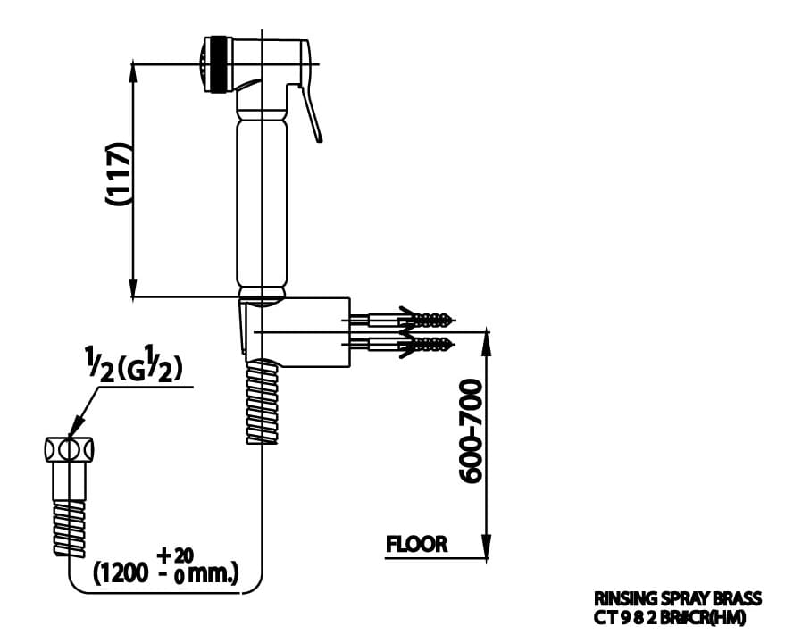 Bản vẽ Vòi xịt vệ sinh COTTO CT982BR#CR(HM)