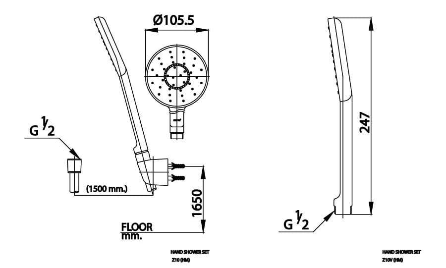 Bản vẽ kỹ thuật Bát sen tắm 1 chế độ COTTO Z10#GR(HM)