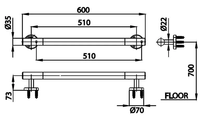 Bản vẽ Thanh vịn nhà vệ sinh COTTO CT0161