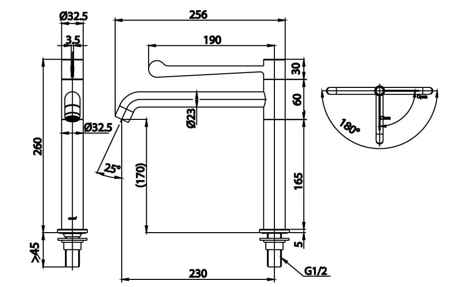 Bản vẽ Vòi rửa mặt lavabo lạnh COTTO CT1099C50