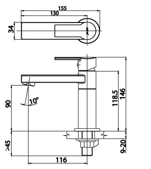 Bản vẽ Vòi rửa mặt lavabo lạnh COTTO CT1113A2N#BL(HM)