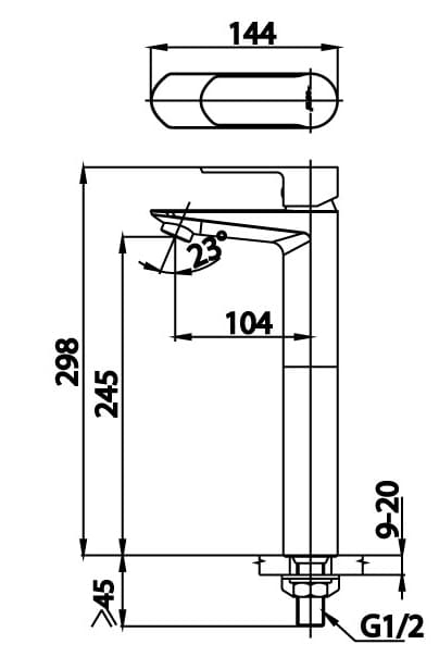 Bản vẽ Vòi rửa mặt lavabo nóng lạnh thân cao COTTO CT1177AY