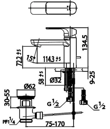 Bản vẽ Vòi rửa mặt lavabo nóng lạnh COTTO CT2123A#BL