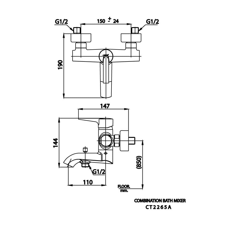 Bản vẽ Củ sen tắm nóng lạnh COTTO CT2265A