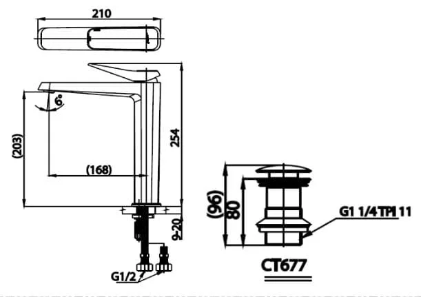 Bản vẽ kỹ thuật Vòi rửa mặt lavabo nóng lạnh COTTO CT2302AY