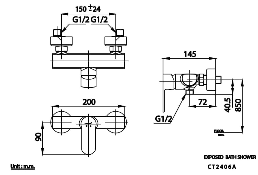 Bản vẽ Củ sen tắm nóng lạnh COTTO CT2406A