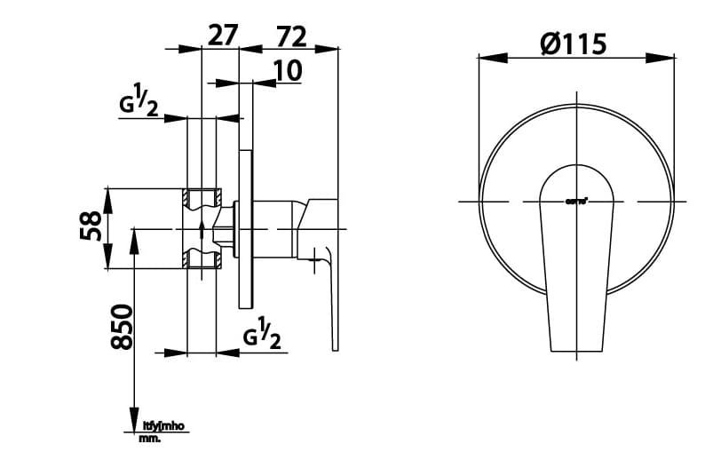 Bản vẽ Van điều chỉnh sen tắm âm tường COTTO CT1162A