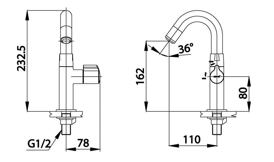 Bản vẽ kỹ thuật Vòi rửa mặt lavabo lạnh COTTO CT1211(LED)