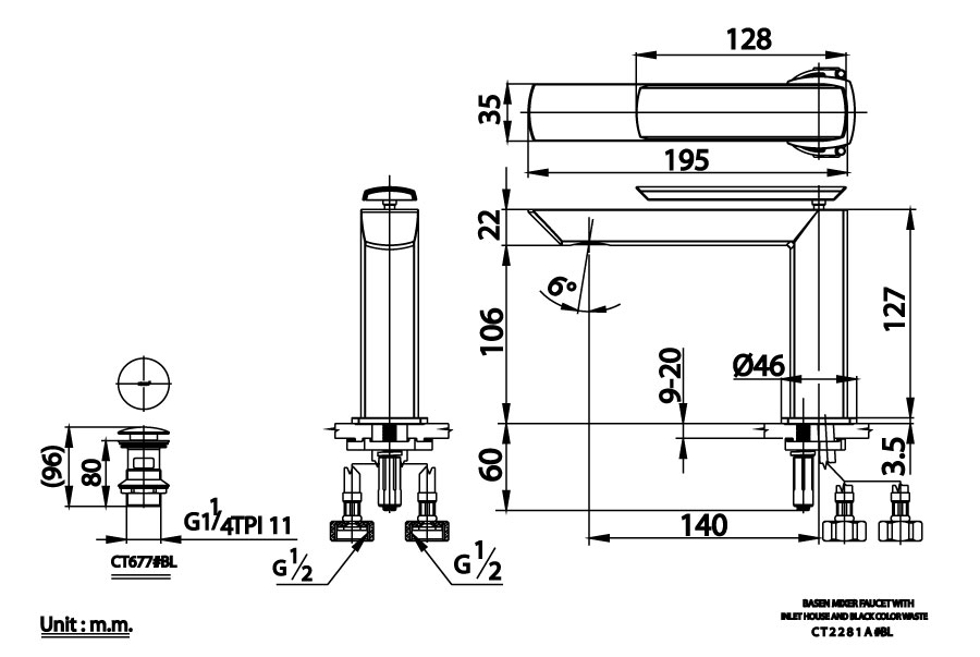Vòi rửa mặt lavabo nóng lạnh COTTO CT2281A#BL