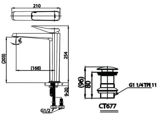 Bản vẽ Vòi rửa mặt lavabo nóng lạnh COTTO CT2302AY#BL