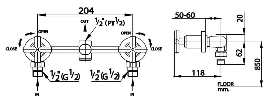Bản vẽ Mặt nạ sen tắm âm tường COTTO CT254C16