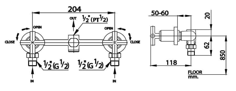 Bản vẽ Mặt nạ sen tắm âm tường COTTO CT254C16