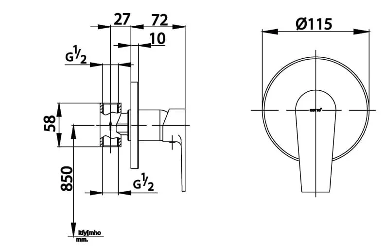 Bản vẽ Van điều chỉnh sen tắm âm tường COTTO CT3004AE