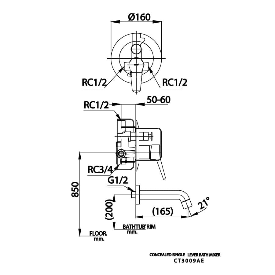 Bản vẽ Mặt nạ sen tắm âm tường COTTO CT3009AE