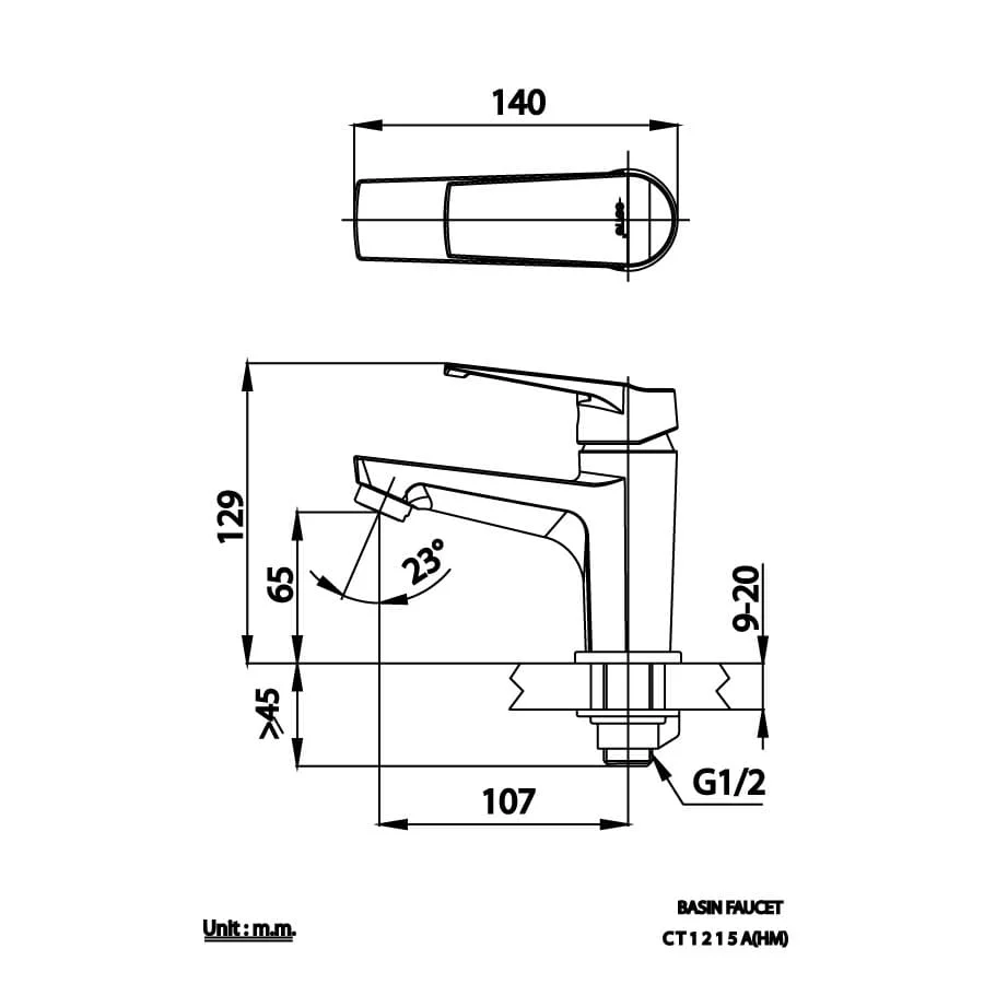 Bản vẽ Vòi rửa mặt lavabo lạnh COTTO CT1215A(HM)