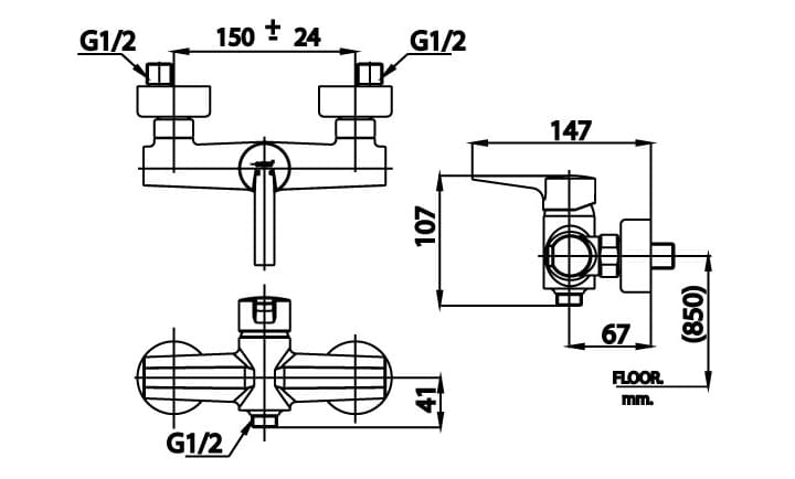 Bản vẽ Củ sen tắm nóng lạnh COTTO CT2264A