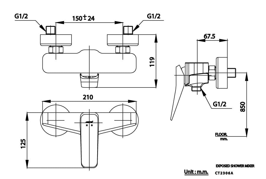 Bản vẽ Củ sen tắm nóng lạnh COTTO CT2306A