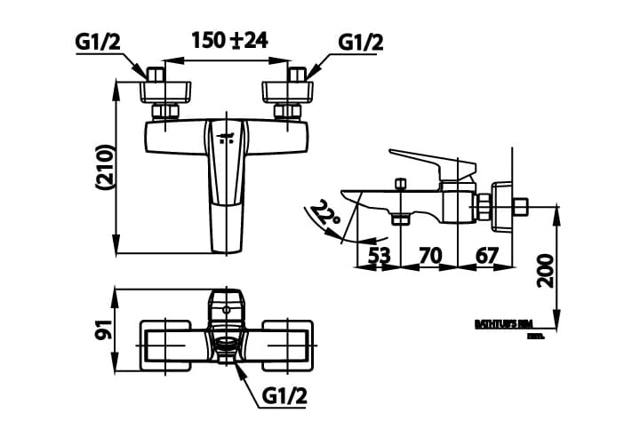 Bản vẽ kỹ thuật Củ sen tắm nóng lạnh COTTO CT2325A