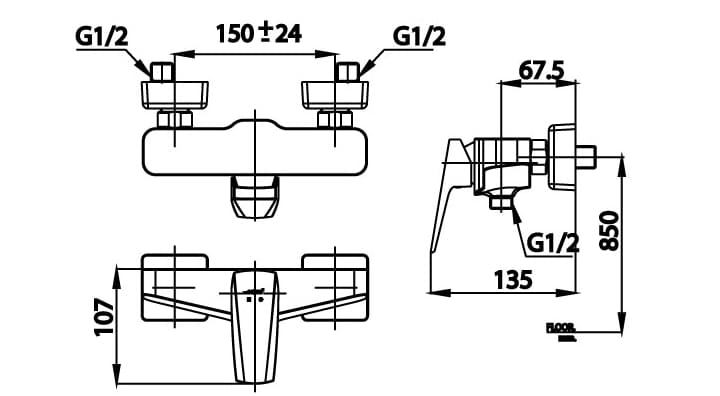 Bản vẽ Củ sen tắm nóng lạnh COTTO CT2326A