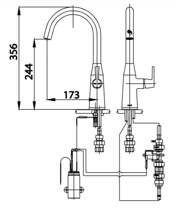 Bản vẽ Vòi rửa bát nóng lạnh dùng pin COTTO CT4904A(DC)