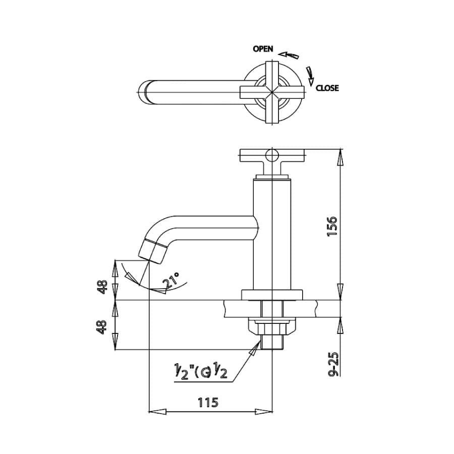 Bản vẽ Vòi rửa mặt lavabo lạnh COTTO CT104C16(HM)