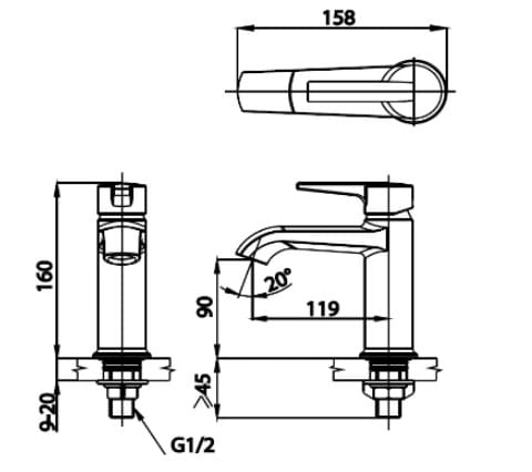 Bản vẽ Vòi rửa mặt lavabo lạnh COTTO CT1231A