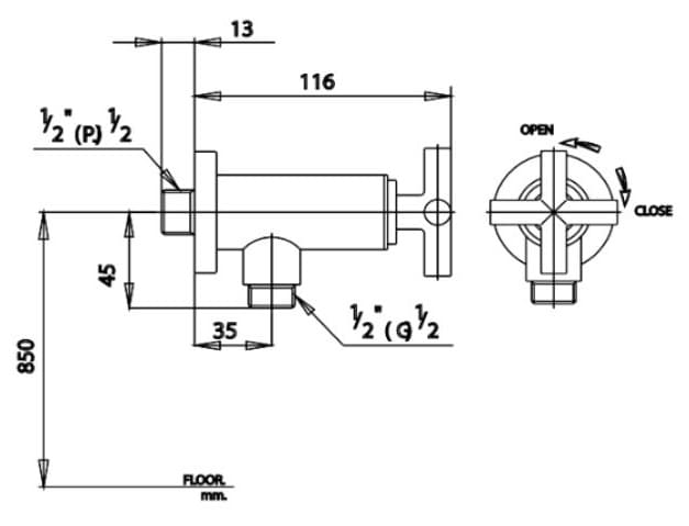 Bản vẽ Củ sen tắm lạnh COTTO CT127C16