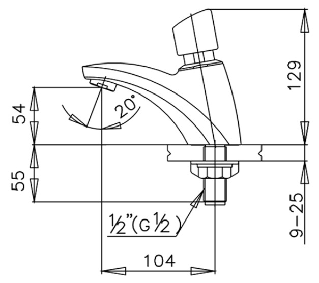 Bản vẽ Vòi rửa mặt lavabo lạnh bán tự động COTTO CT161(HM)