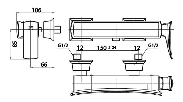 Bản vẽ kỹ thuật Củ sen tắm nóng lạnh COTTO CT2253A#BLBR